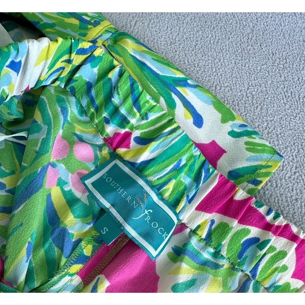 Southern Frock Dress Womens Small Tropical Floral Bell Sleeve Florida Beach Mini - Picture 2 of 8
